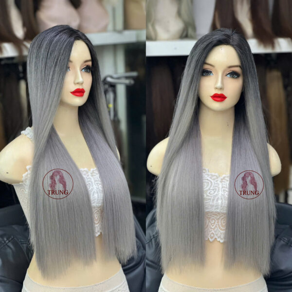 tóc giả ombre xám khói 75cm